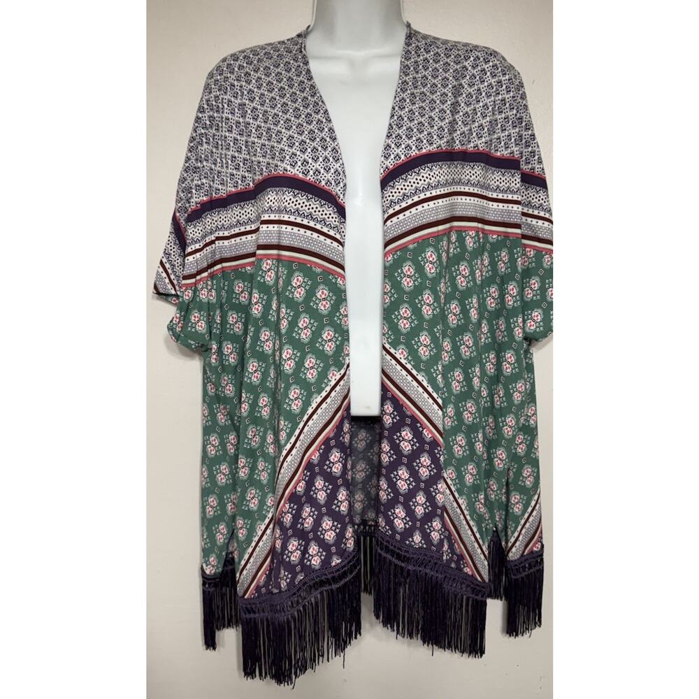 Victorias Secret Swim Cover Up Floral Geometric Tunic Open Tassel Fringe M/L